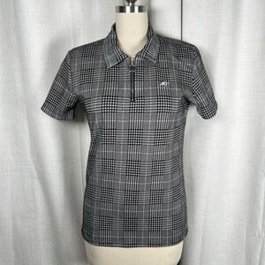 Mauvais 1/4 Zip Polo Shirt Black White Glen Plaid Check Men's Size Small Golf